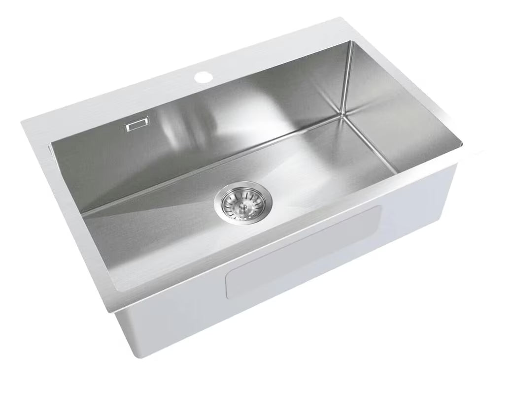 Kuhinjski enojno korito SAT Aurum od brušenog nehrđajućeg čelika pro montaža za delovni pult u inox izvedbi.