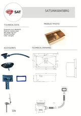 Kuhinjski enojno korito SAT Aurum rose gold od brušenog nehrđajućeg čelika, montaža za delovni pult