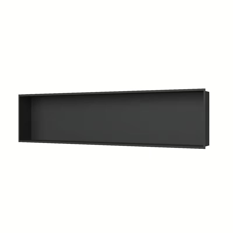 Ugradbena polica SAT Aurum u mat crnoj boji od nehrđajućeg čelika s okvirom oko niše.