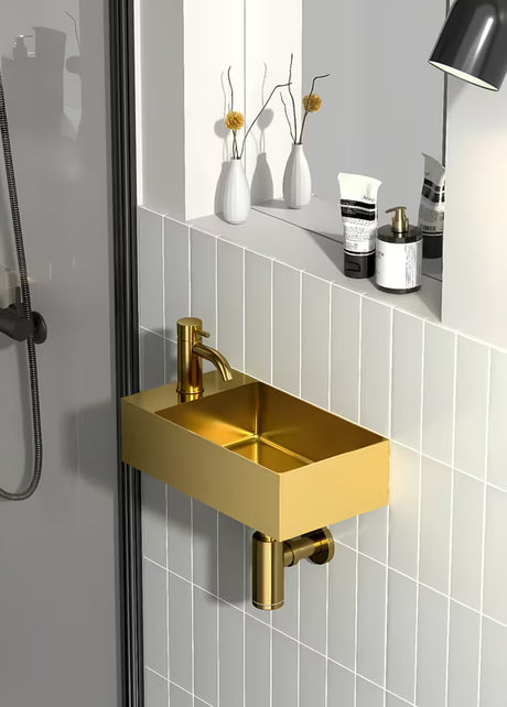 Viseče nerjavno umivalnik SAT Aurum 36,5 x 18 cm v brušeni zlati barvi