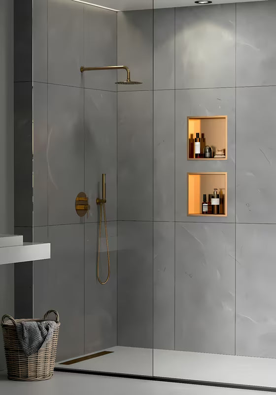 Tuš niša SAT Aurum iz nerjavnega jekla v brušeni rose gold barvi z okvirjem