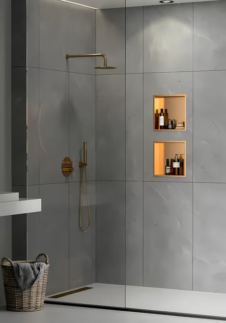 Tuš niša SAT Aurum iz nerjavnega jekla v brušeni rose gold barvi z okvirjem