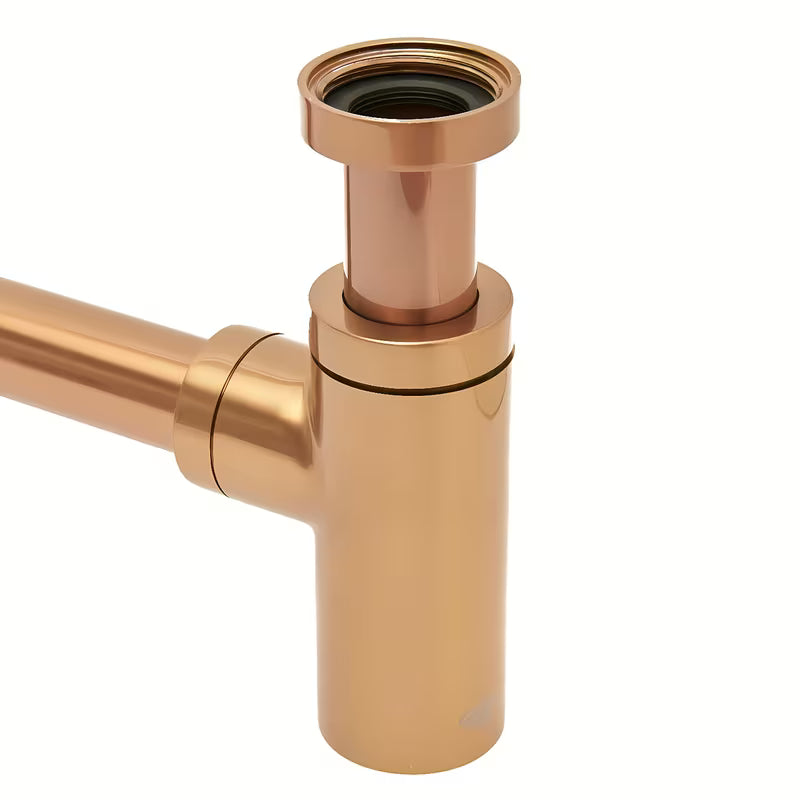 Medeninast sifon za umivalnik SAT Aurum v barvi rose gold z okroglim dizajnom in premerom 32 mm.