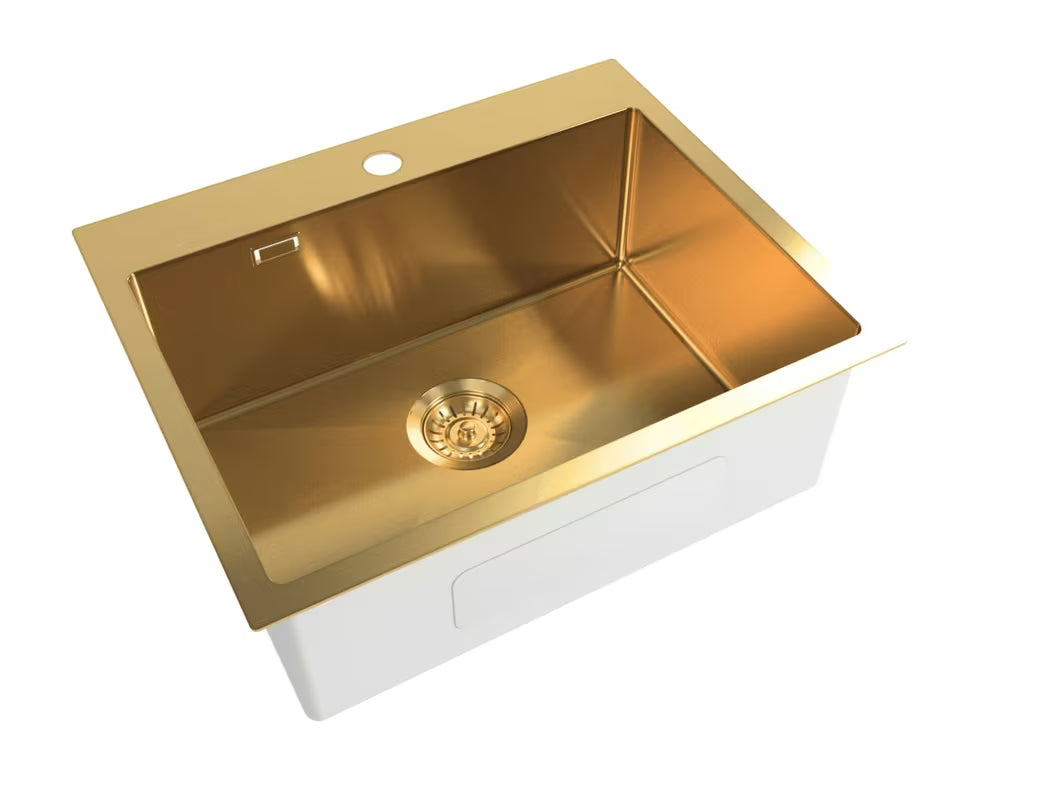 Kuhinjsko pomivalno korito iz nerjavečega jekla SAT Aurum v izvedbi gold pro montaža za delovni pult