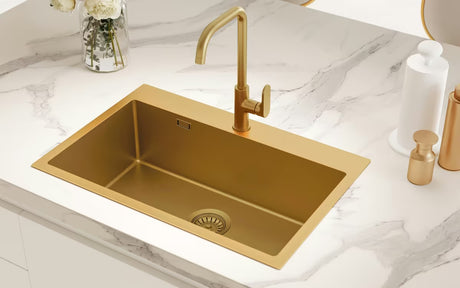 Kuhinjsko pomivalno korito iz nerjavečega jekla SAT Aurum v izvedbi gold pro montaža za delovni pult