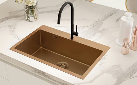 Kuhinjsko enojno korito SAT Aurum rose gold iz brušenega nerjavečega jekla pro montaža za delovni pult