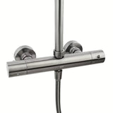 Tušni sistem SAT Aurum s termostatsko armaturo v brušeni gun metal izvedbi z nadglavno in ročno prho.