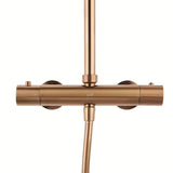 Tušni sistem SAT Aurum s termostatsko armaturo v izvedbi rose gold brushed z nadglavno in ročno prho.