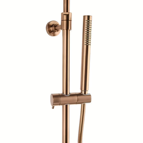 Tušni sistem SAT Aurum s termostatsko armaturo v izvedbi rose gold brushed z nadglavno in ročno prho.