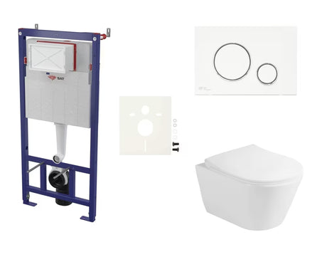 Viseči WC set Glacera Ava z instalacijskim modulom, izplakovalnikom SAT in belo sijajno tipko za splakovanje