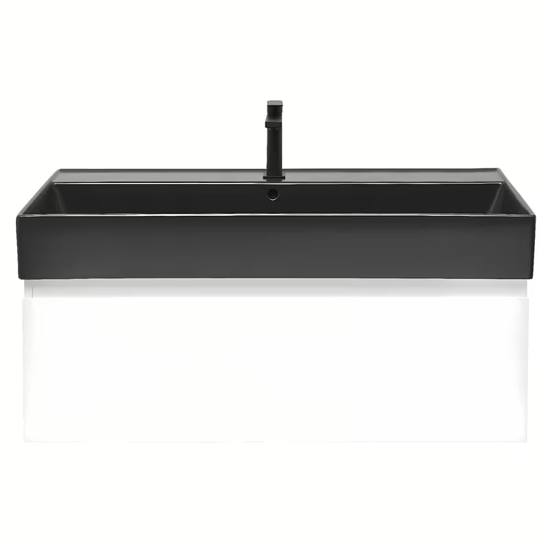 Viseča kopalniška omarica s keramičnim umivalnikom SAT B-Way v beli sijajni izvedbi, 99x30x45 cm.