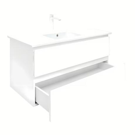Viseča kopalniška omarica SAT B-Way 1 z umivalnikom v beli sijajni izvedbi 99x45x50 cm
