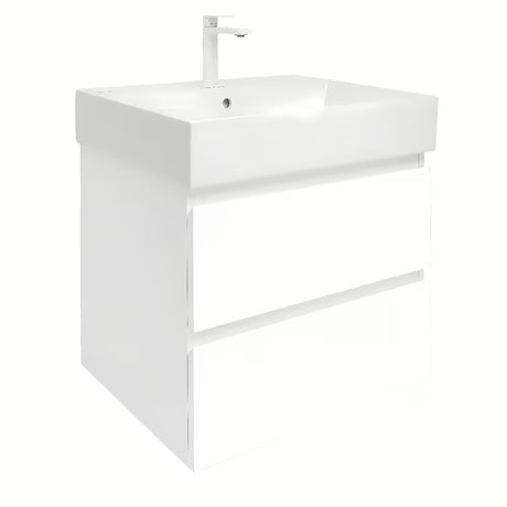 Viseča kopalniška omarica SAT B-Way 1 s keramičnim umivalnikom v beli sijajni izvedbi 59x50x45 cm.