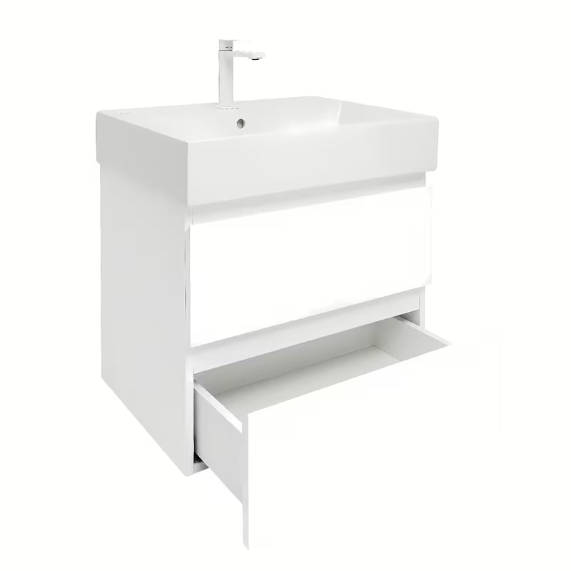 Viseča kopalniška omarica SAT B-Way 1 s keramičnim umivalnikom v beli sijajni izvedbi 59x50x45 cm.