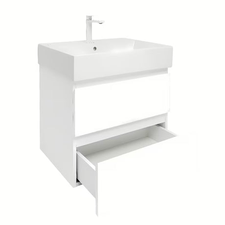 Viseča kopalniška omarica SAT B-Way 1 s keramičnim umivalnikom v beli sijajni izvedbi 59x50x45 cm.