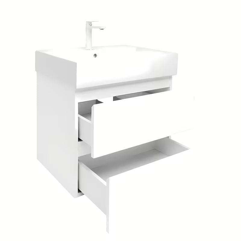 Viseča kopalniška omarica SAT B-Way 1 s keramičnim umivalnikom v beli sijajni izvedbi 59x50x45 cm.
