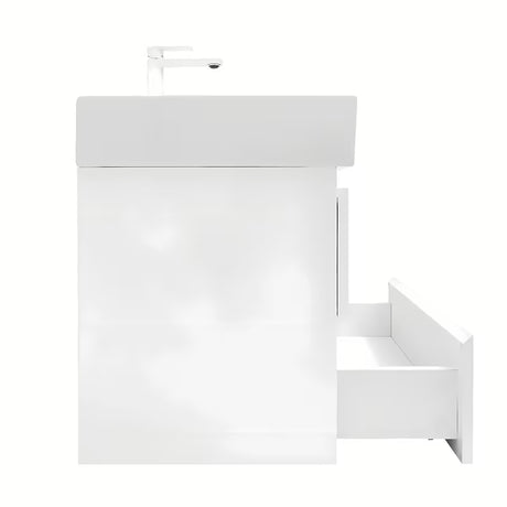 Viseča kopalniška omarica SAT B-Way 1 s keramičnim umivalnikom v beli sijajni izvedbi 59x50x45 cm.
