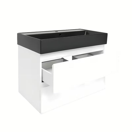 Viseča kopalniška omarica s keramičnim umivalnikom SAT B-Way 1 v beli sijajni barvi, 79x50x45 cm.