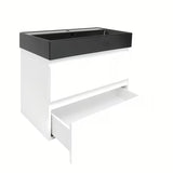 Viseča kopalniška omarica s keramičnim umivalnikom SAT B-Way 1 v beli sijajni barvi, 79x50x45 cm.