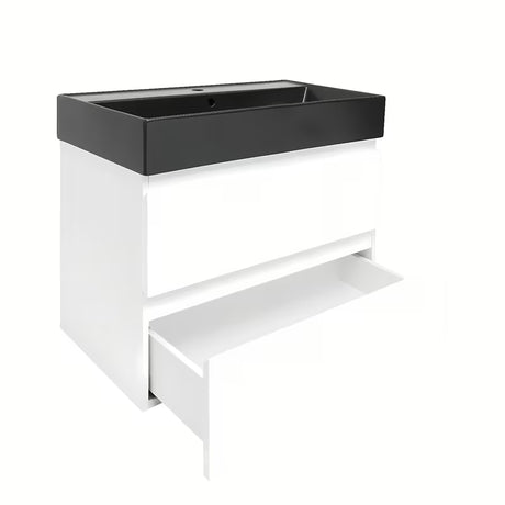 Viseča kopalniška omarica s keramičnim umivalnikom SAT B-Way 1 v beli sijajni barvi, 79x50x45 cm.