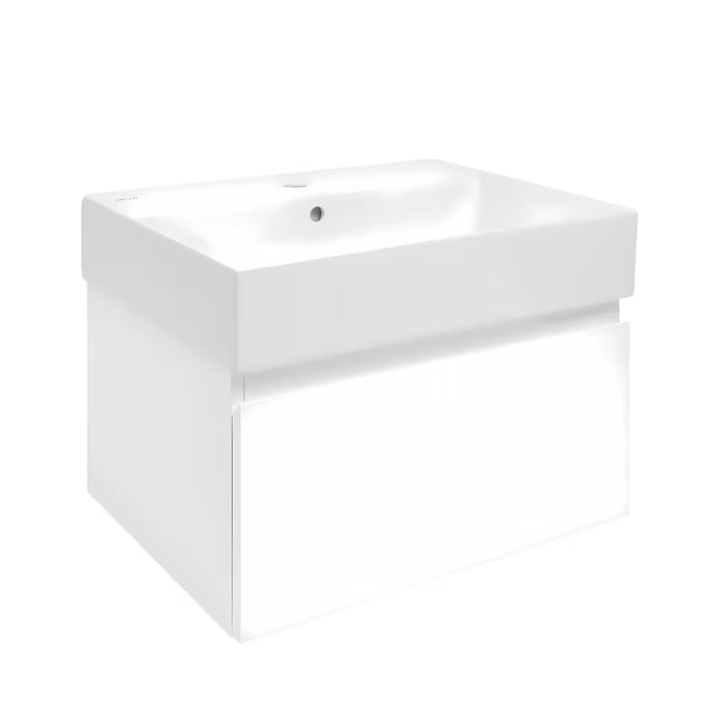 Viseča kopalniška omarica SAT B-Way 1 s keramičnim umivalnikom v beli sijajni izvedbi, 59x30x45 cm