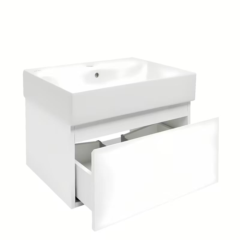 Viseča kopalniška omarica SAT B-Way 1 s keramičnim umivalnikom v beli sijajni izvedbi, 59x30x45 cm