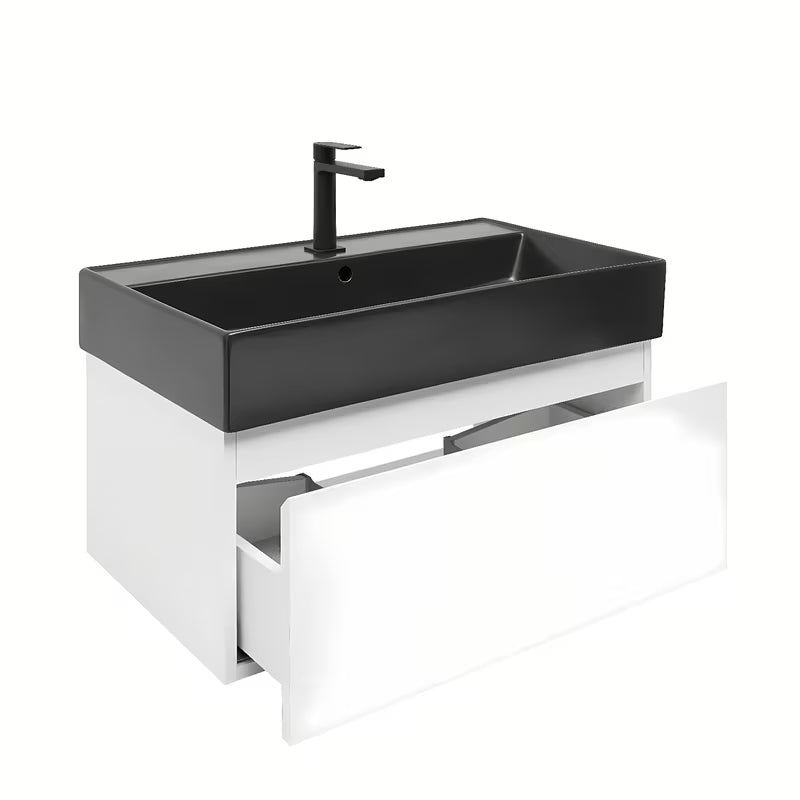 Viseča kopalniška omarica s keramičnim umivalnikom SAT B-Way 1 v beli sijajni izvedbi, 79x45x30 cm.