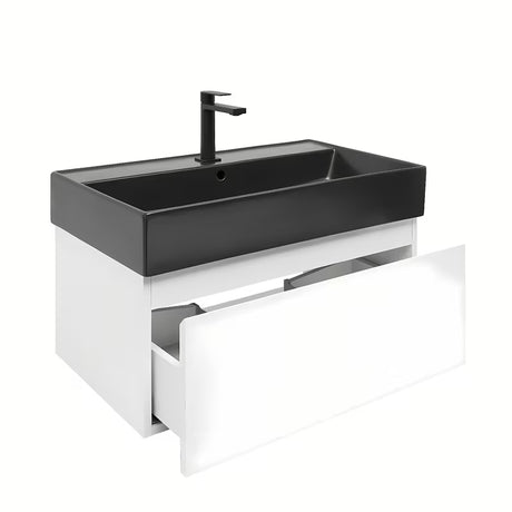 Viseča kopalniška omarica s keramičnim umivalnikom SAT B-Way 1 v beli sijajni izvedbi, 79x45x30 cm.