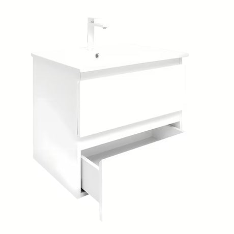 Viseča kopalniška omarica SAT B-Way 1 u sjajno bijeloj boji z umivalnikom i s dvije ladice