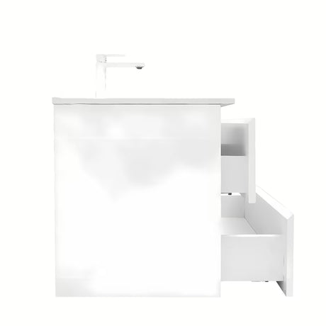 Viseča kopalniška omarica SAT B-Way 1 u sjajno bijeloj boji z umivalnikom i s dvije ladice