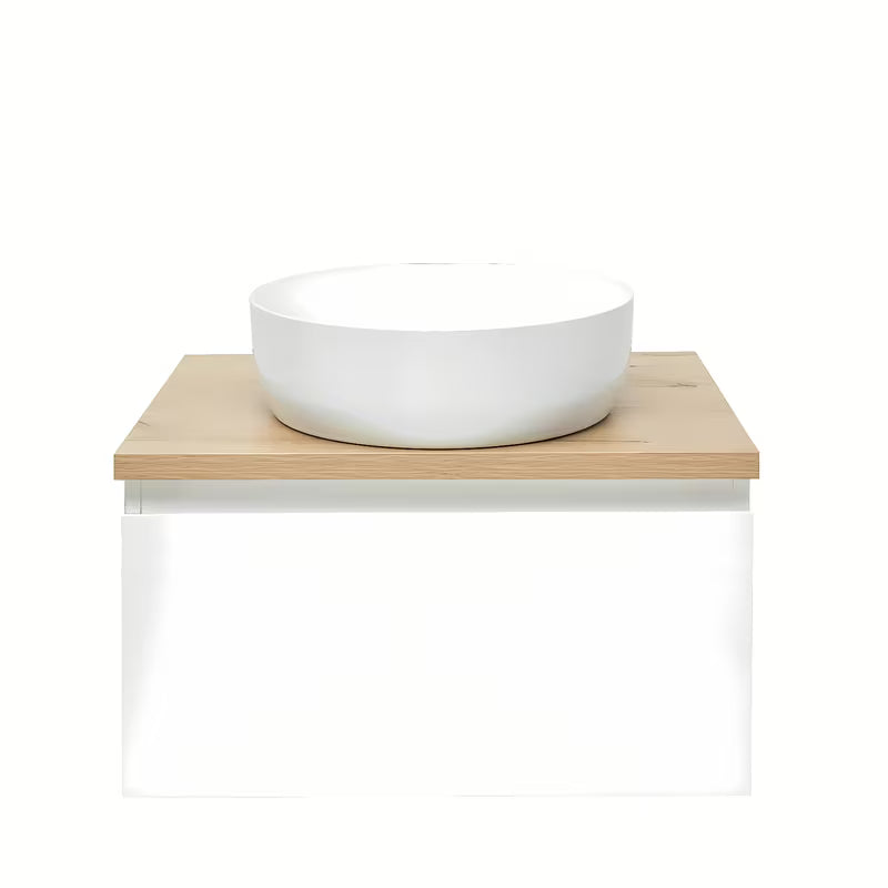 Viseča kopalniška omarica SAT B-Way 1 u bijelom sjaju s pokrivno ploščo u dekoru hrasta