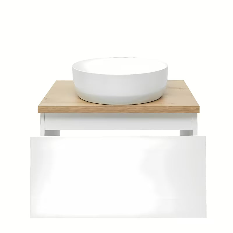 Viseča kopalniška omarica SAT B-Way 1 u bijelom sjaju s pokrivno ploščo u dekoru hrasta