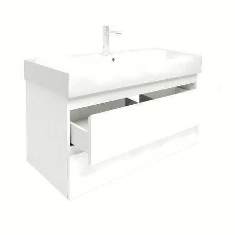 Viseča kopalniška omarica SAT B-Way 1 s keramičkim umivaonikom u bijeloj boji sa sjajnom završnom obradom.