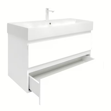 Viseča kopalniška omarica SAT B-Way 1 s keramičkim umivaonikom u bijeloj boji sa sjajnom završnom obradom.