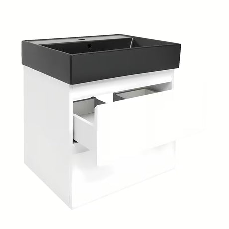 Viseča kopalniška omarica SAT B-Way 1 u bijelom sjaju s keramičkim umivaonikom