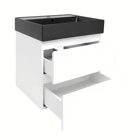 Viseča kopalniška omarica SAT B-Way 1 u bijelom sjaju s keramičkim umivaonikom