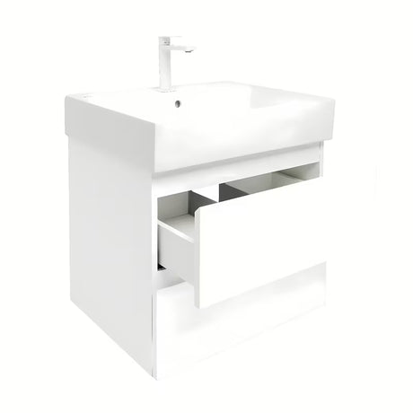 Viseča kopalniška omarica SAT B-Way 1 s keramičkim umivaonikom u bijelom sjaju 59x50x45 cm.