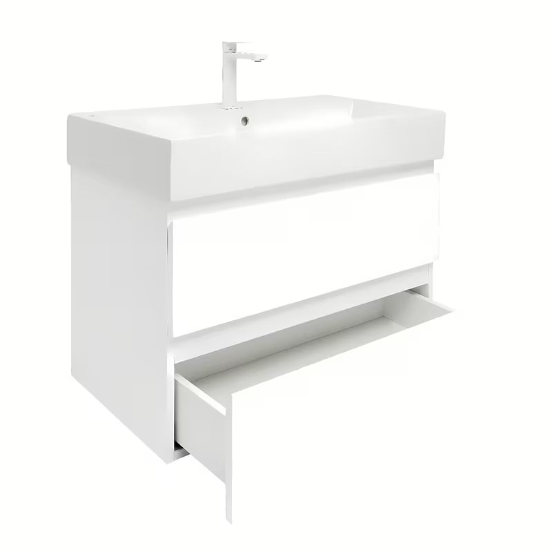 Viseča ormarić s keramičkim umivaonikom SAT B-Way 1 u sjajnoj bijeloj boji s dvije ladice.