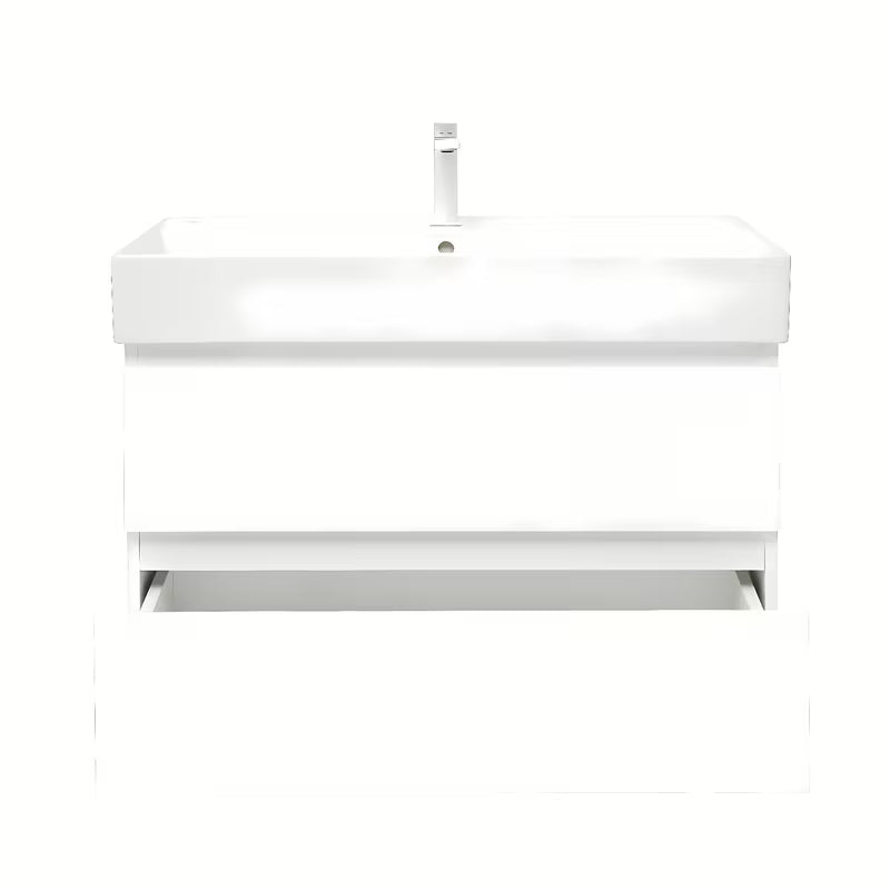 Viseča ormarić s keramičkim umivaonikom SAT B-Way 1 u sjajnoj bijeloj boji s dvije ladice.