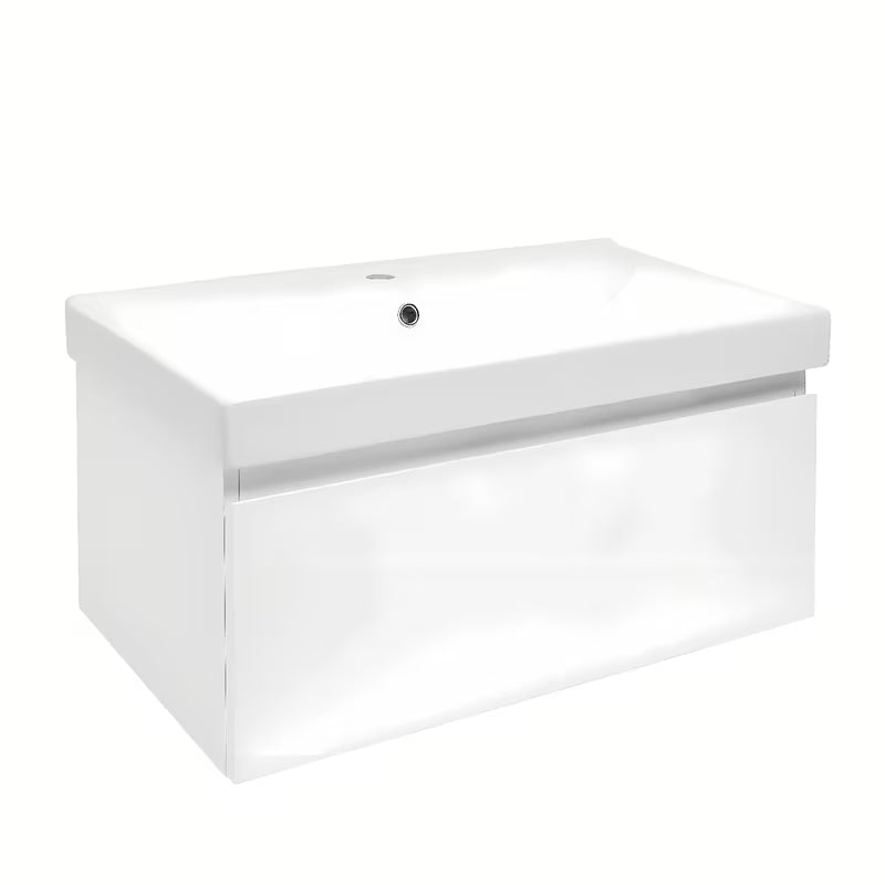 Viseča kopalniška omarica SAT B-Way 1 s keramičkim umivaonikom u bijeloj sjajnoj izvedbi