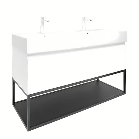 Viseča omarica SAT B-Way s z dvojnim umivalnikom v beli sijajni izvedbi 119x45x30 cm