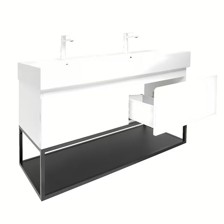 Viseča omarica SAT B-Way s z dvojnim umivalnikom v beli sijajni izvedbi 119x45x30 cm