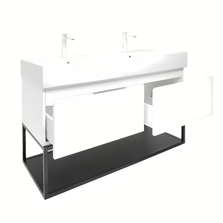 Viseča omarica SAT B-Way s z dvojnim umivalnikom v beli sijajni izvedbi 119x45x30 cm
