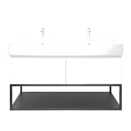 Viseča omarica SAT B-Way s z dvojnim umivalnikom v beli sijajni izvedbi 119x45x30 cm