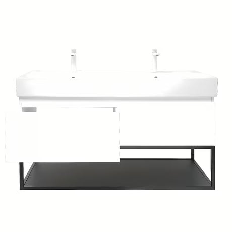 Viseča omarica SAT B-Way s z dvojnim umivalnikom v beli sijajni izvedbi 119x45x30 cm