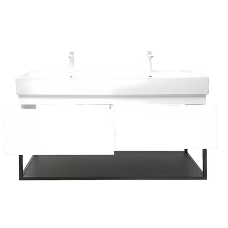 Viseča omarica SAT B-Way s z dvojnim umivalnikom v beli sijajni izvedbi 119x45x30 cm