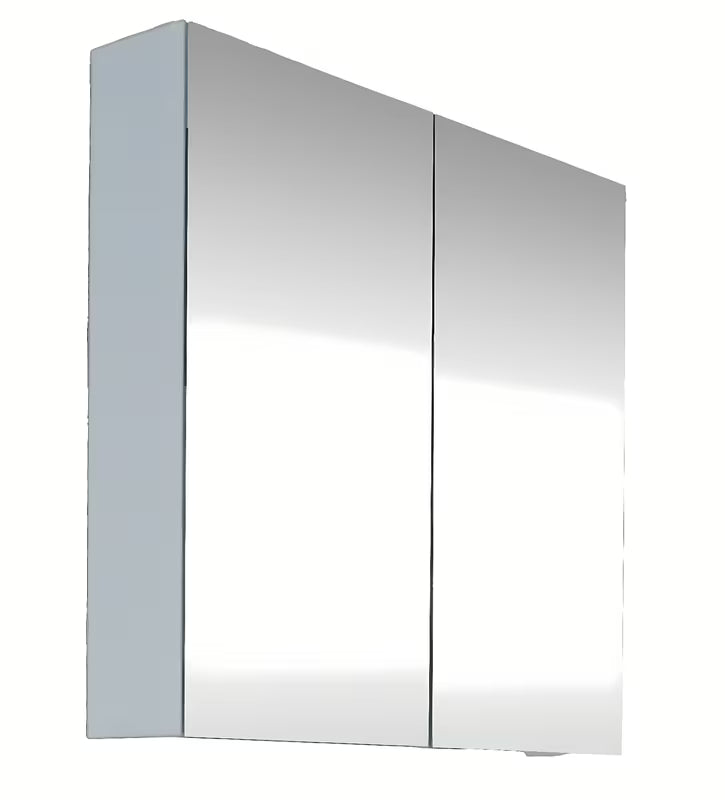 Bela omarica z ogledalom SAT B-Way 80 x 75 cm za kopalnico z možnostjo levega ali desnega odpiranja.