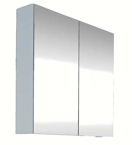 Bela omarica z ogledalom SAT B-Way 80 x 75 cm za kopalnico z možnostjo levega ali desnega odpiranja.