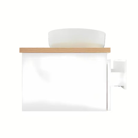 Viseča kopalniška omarica SAT B-Way u sjajnoj bijeloj boji s pokrivno ploščo u dekoru hrasta i s dvama umivaonicima na pult.