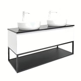 Viseča kopalniška omarica SAT B-Way u sjajnoj bijeloj boji s pokrivno ploščo i s dva umivaonika na pult